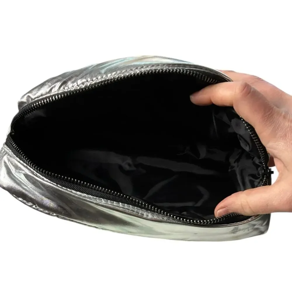 Moncler Parfums Quilted Metallic Silver Pouch Cosmetic Travel Case - Picture 6 of 11